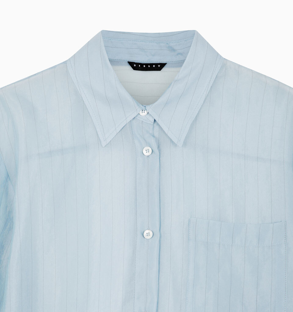 Brown 100% silk scarf - sisley k shirts - Light Blue | Sisley K image number 3
